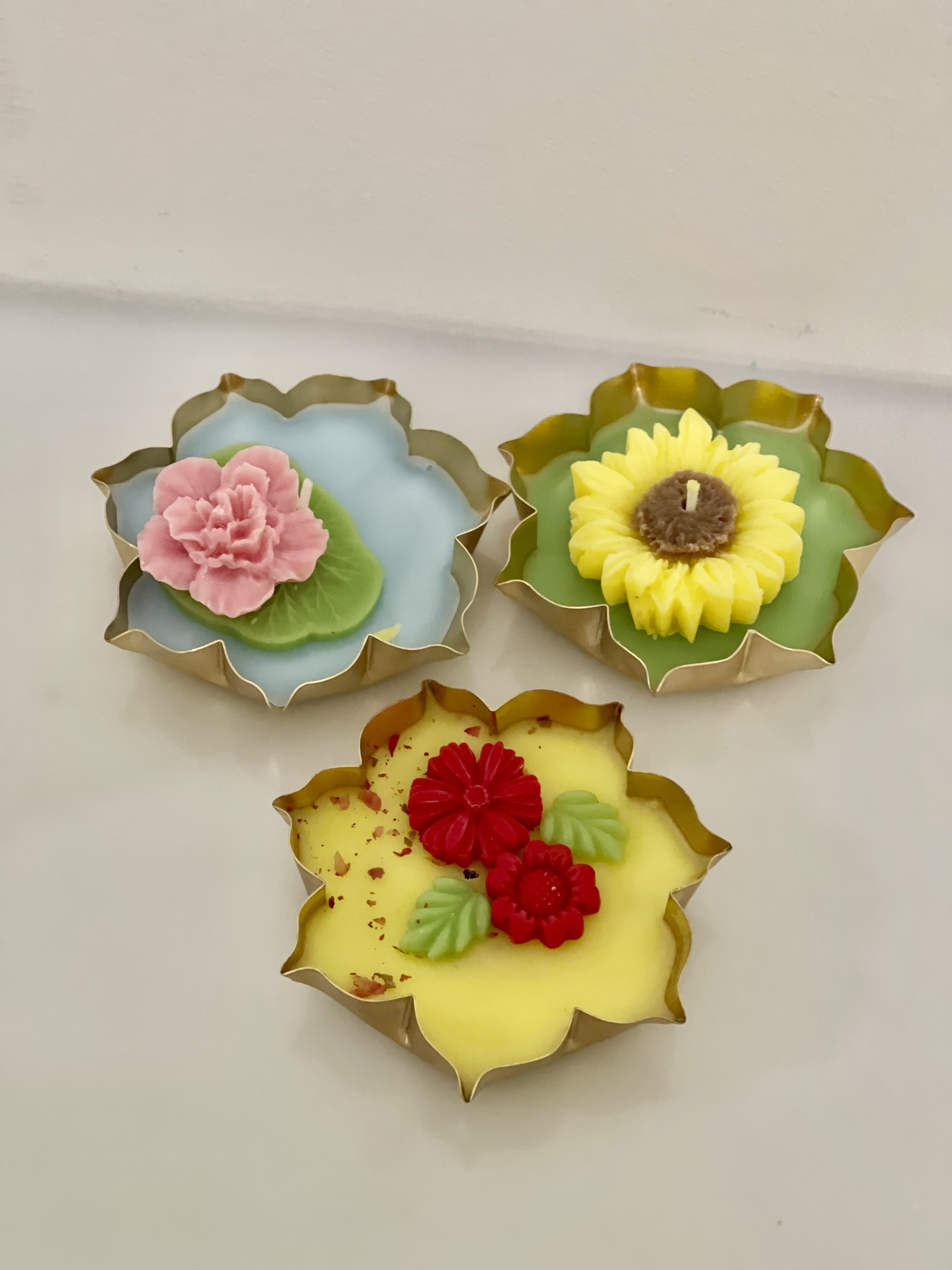 Floral Urli Candle Set – Sunflower & Lotus Designs